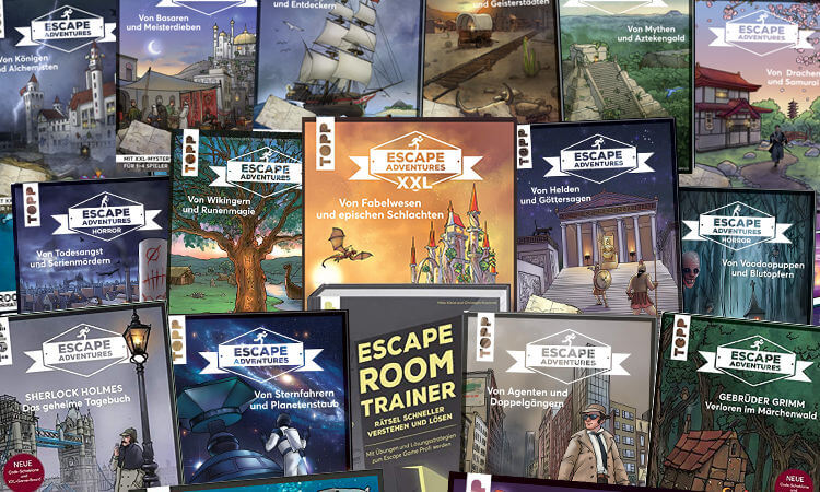 Eine Auswahl an Rätselbüchern der Reihe Escape Adventures für den Frech Verlag
